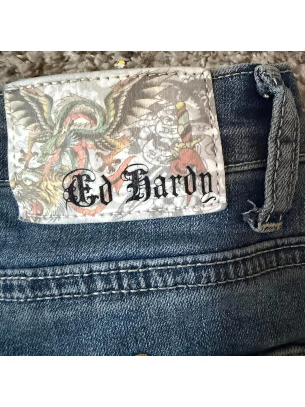 Ed Hardy Denim True Love Tattoo Graphic Flare Jeans Size 30